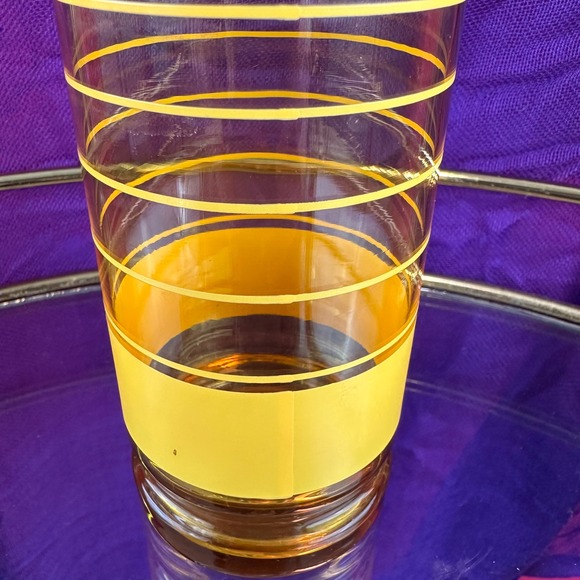 Vintage 1970s Amber Yellow Rings Glass – Libbey Style Retro Tumbler 5.5‎ in - Picture 8 of 12